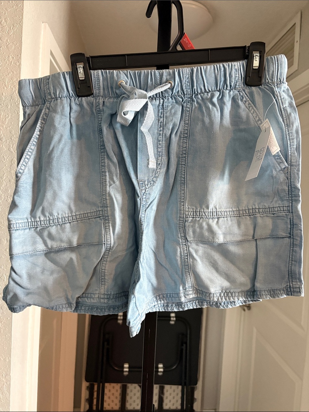 Time and Tru Pale Blue Cargo Drawstring Shorts